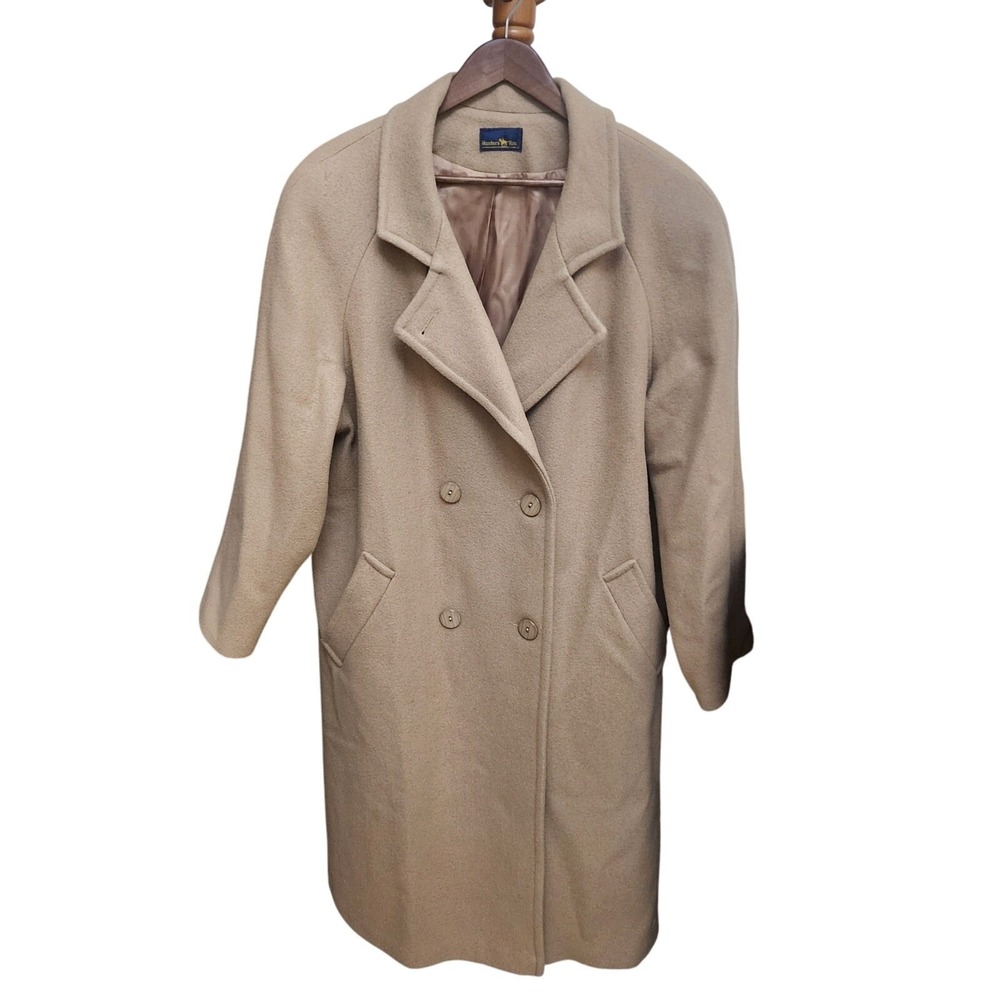 Vintage HUNTERS RUN‎ Tan Peacoat Long L/XL Made In USA 80% Wool